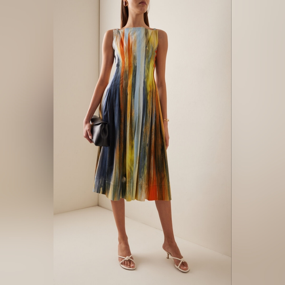 $3290 NEW OSCAR DE LA RENTA ABSTRACT CALENDULA ART MIDI DRESS US 14 - Picture 5 of 11